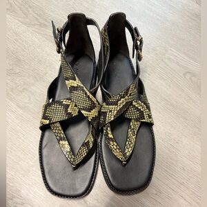 Vince Black and Yellow Snake Pattern Sandals